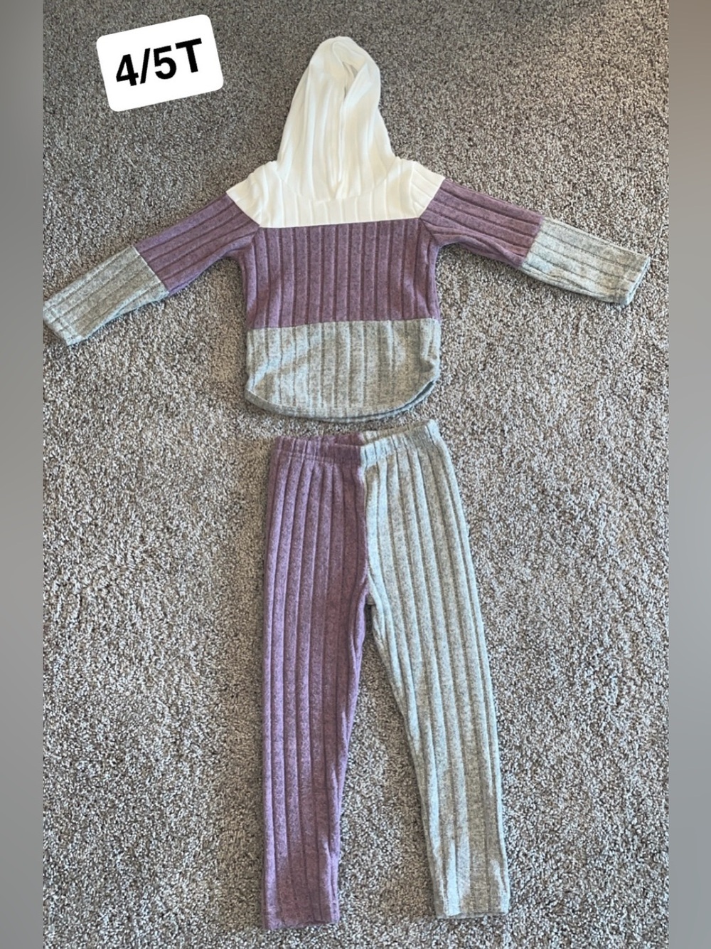 Kids Two-Tone Ribbed Lounge Set - Purple & Light Gray